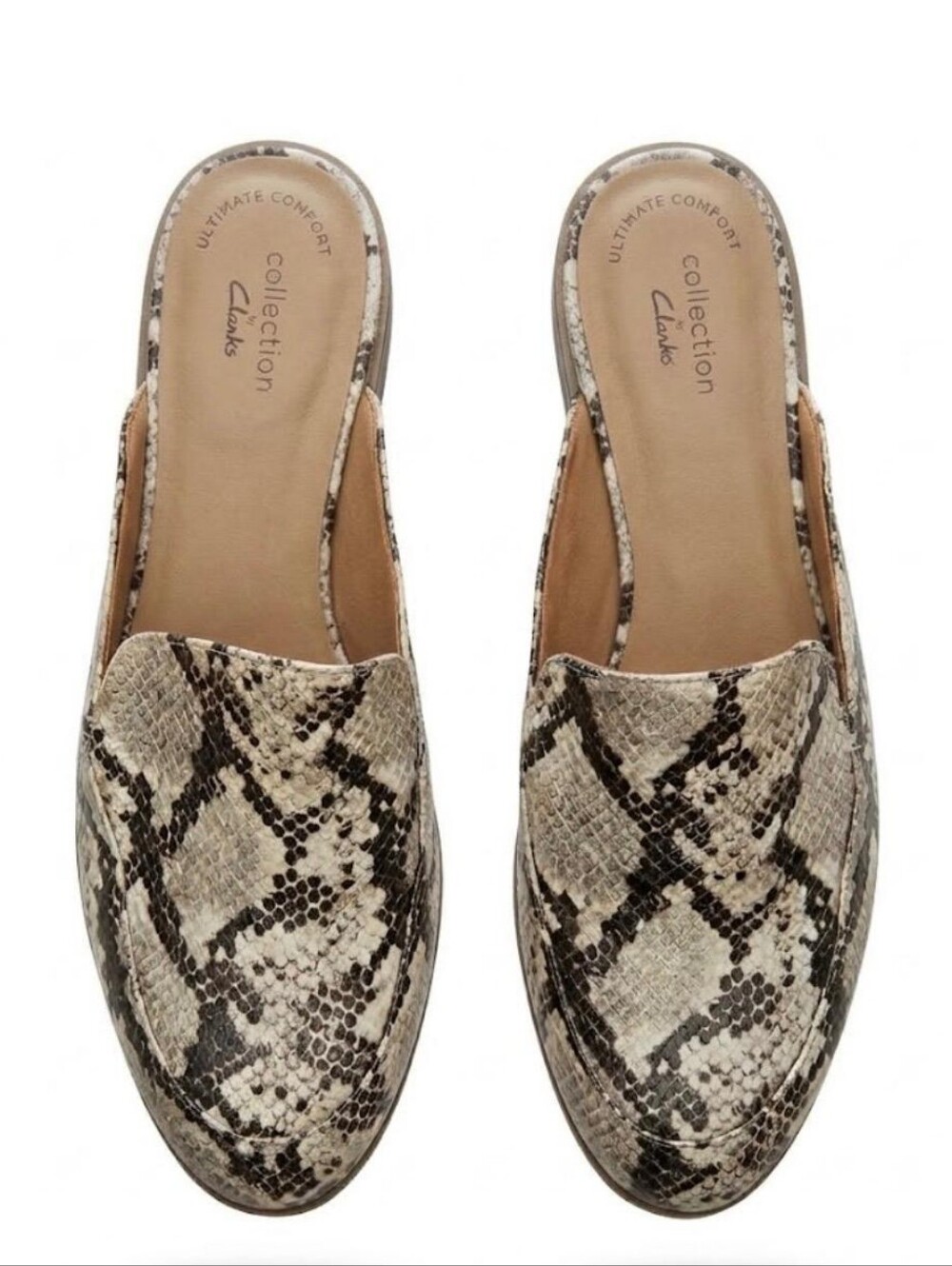 Clarks Collection Snakeskin Mule Loafers. Size: 9.5W. Excellent Condition!